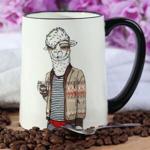 Signature Housewares Hipster Llama Coffee Mug Stoneware Cream Black Sunglasses